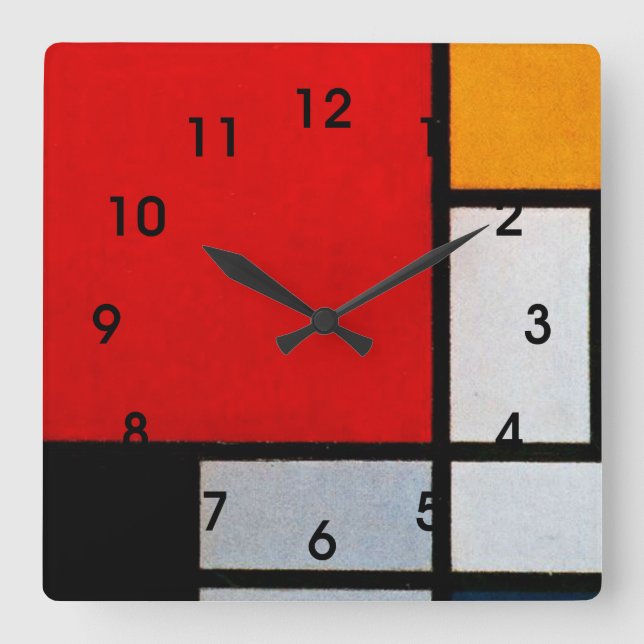 Reloj Cuadrado Mondrian - Composición con el plano rojo grande (Anverso)