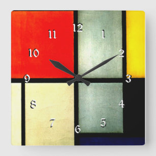 Reloj Cuadrado Mondrian - Tableau 3, famous abstract artwork,