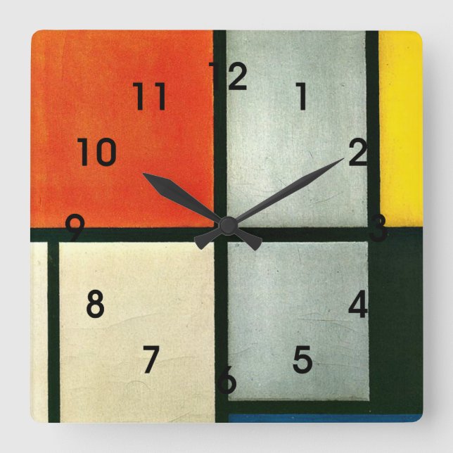 Reloj Cuadrado Mondrian - Tableau 3 with Orange-Red, Yellow... (Anverso)