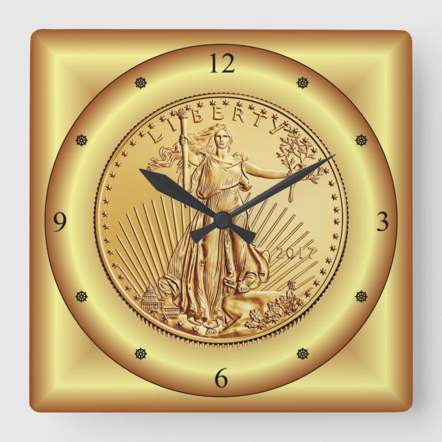 Reloj Cuadrado Moneda de oro del águila estadounidense ~ Lady Lib (Anverso)