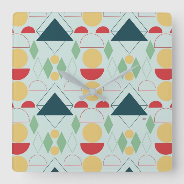 Reloj Cuadrado Moneda Geométrica Mod Mid Century (Anverso)