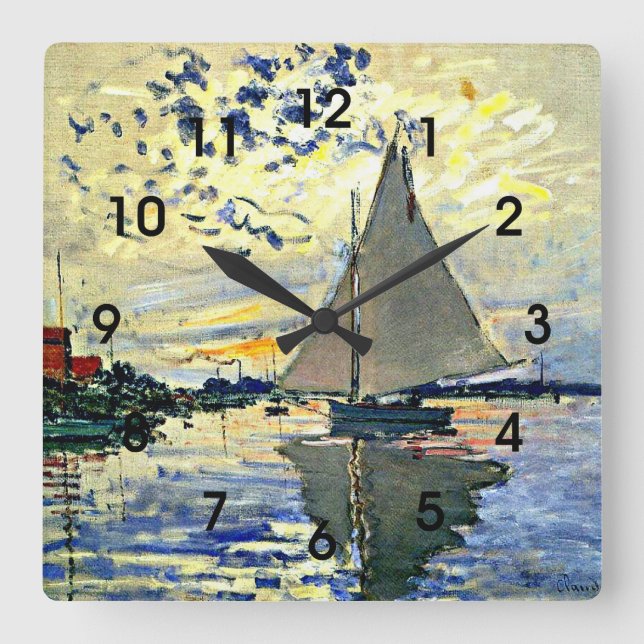 Reloj Cuadrado Monet - Barco de vela en Le Petit GENNEVILLIERS (Anverso)