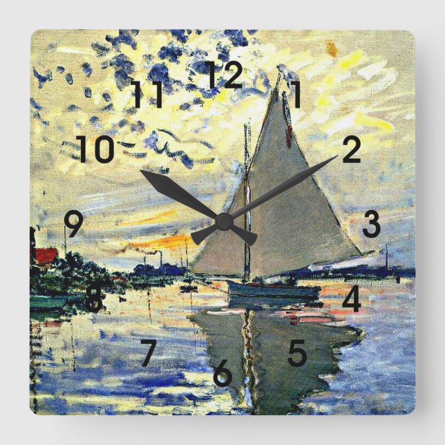 Reloj Cuadrado Monet - Barco de vela en Le Petit Gennevilliers (Anverso)