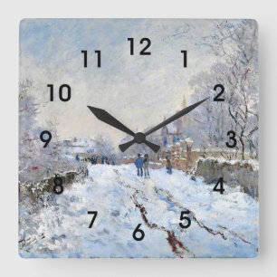 Reloj Cuadrado Monet - Escena de nieve en Argenteuil