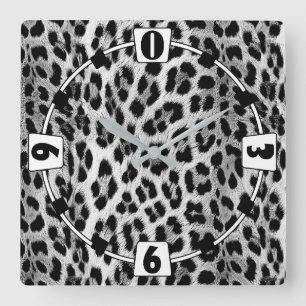 Reloj Cuadrado Monocromo blanco y negro, patrón leopardo