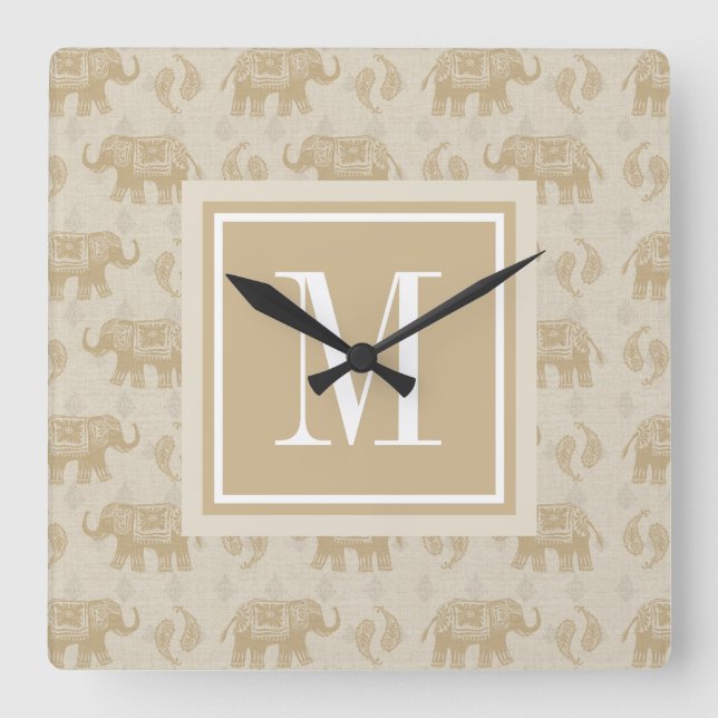 Reloj Cuadrado Monogram | Elephant Khaki Caravan Pattern (Anverso)