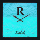 Reloj Cuadrado Monogram Initials Teal Blue Turquoise Pastel Ombre<br><div class="desc">Designed with text templates for monogram initial and name in teal blue ombre background. You can edit the text templates to personalize!</div>