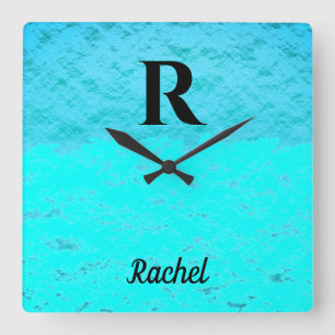 Reloj Cuadrado Monogram Initials Teal Blue Turquoise Pastel Ombre