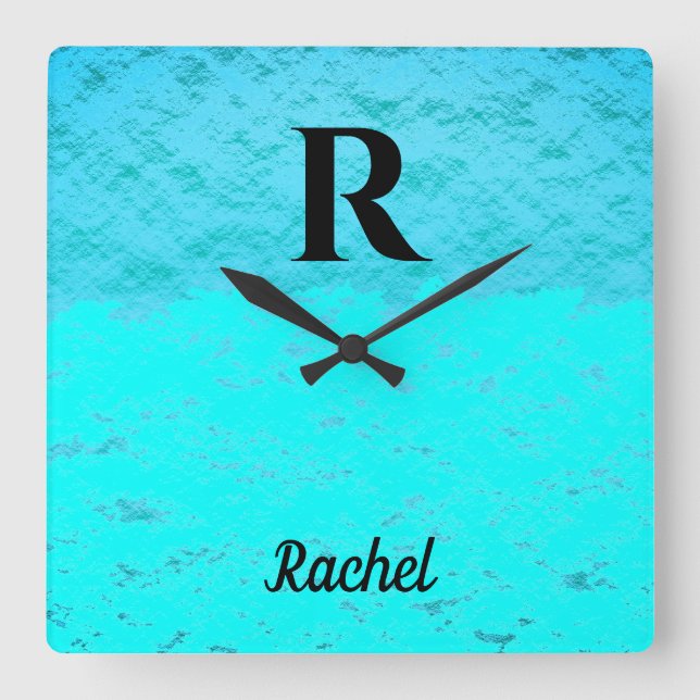 Reloj Cuadrado Monogram Initials Teal Blue Turquoise Pastel Ombre (Anverso)