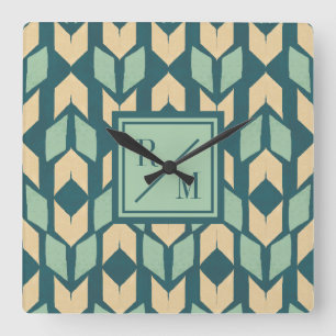 Reloj Cuadrado Monogram   Outdoor Geo Step   Geometric Teal Arrow