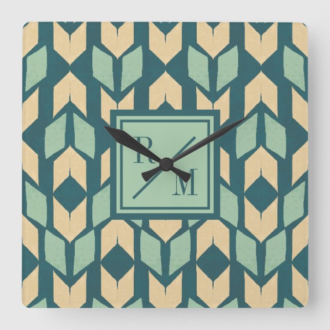 Reloj Cuadrado Monogram | Outdoor Geo Step | Geometric Teal Arrow (Anverso)