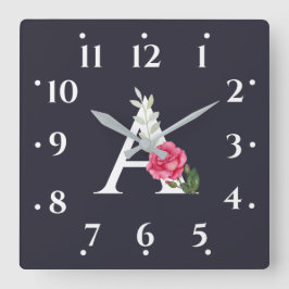 Reloj Cuadrado Monograma A en rosa rosa rosa blanco y deja gris