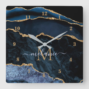 Reloj Cuadrado Monograma Agy Marina Azul Oro Gemstone Mármol