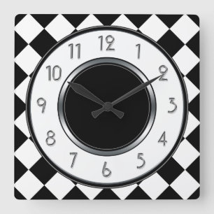 Reloj Cuadrado Monograma clásico de los diamantes - blanco negro