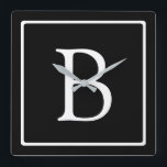 Reloj Cuadrado Monograma clásico simple | Texto negro con blanco<br><div class="desc">Mínimo y elegante.</div>