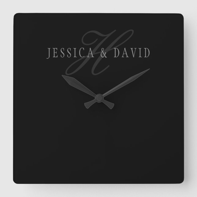 Reloj Cuadrado Monograma de apellidos y apellidos (Anverso)