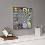 Reloj Cuadrado Monograma de fotomontaje de familia rústico<br><div class="desc">Collage de fotos de la familia Personalizado en el rústico reloj de fondo de pizarra.
Añade tus propias fotos personales y nombre para personalizar el reloj y crearás un reloj muy personal y único.</div>