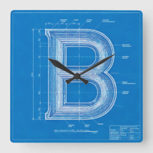 Reloj Cuadrado Monograma de letra B de plano