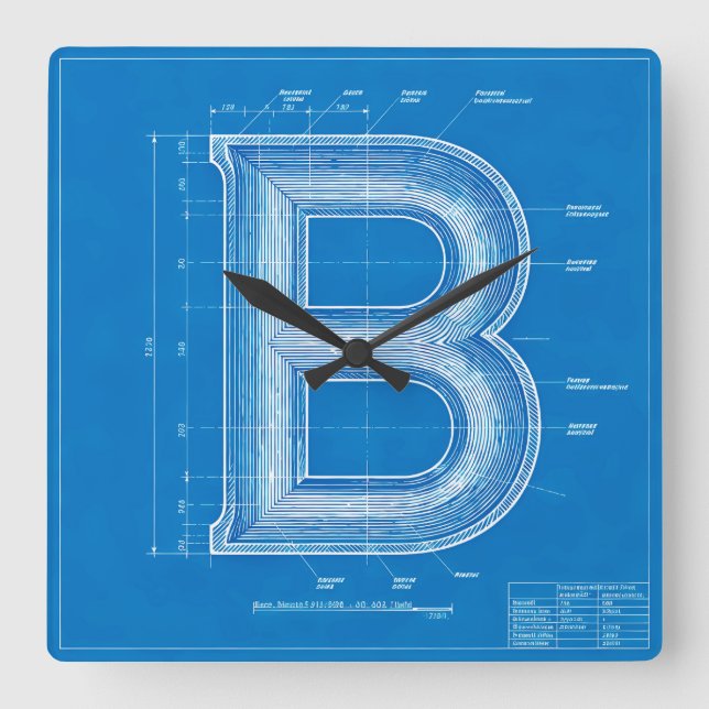 Reloj Cuadrado Monograma de letra B de plano (Anverso)
