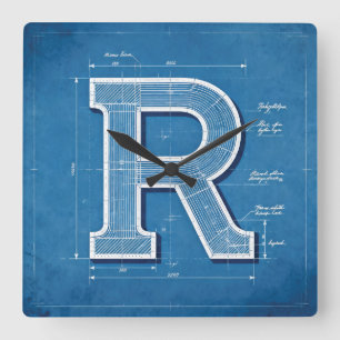 Reloj Cuadrado Monograma de letra R de plano
