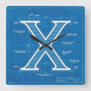 Reloj Cuadrado Monograma de letra X en plano