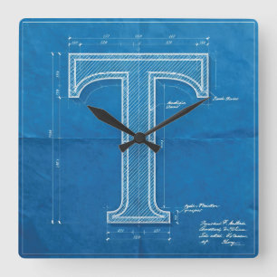 Reloj Cuadrado Monograma de plano de letra T