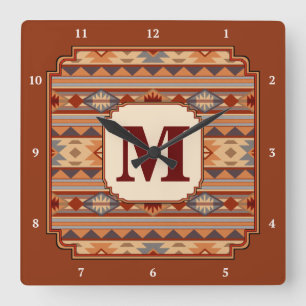 Reloj Cuadrado Monograma de South Western Design Tan