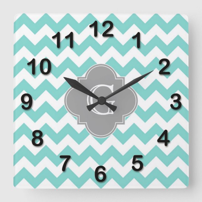 Reloj Cuadrado Monograma del Quatrefol Gris Turq / Aqua White Che (Anverso)