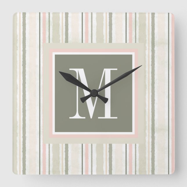 Reloj Cuadrado Monograma el | la alegría de las rayas de la (Anverso)