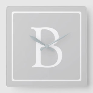 Reloj Cuadrado Monograma gris claro simple
