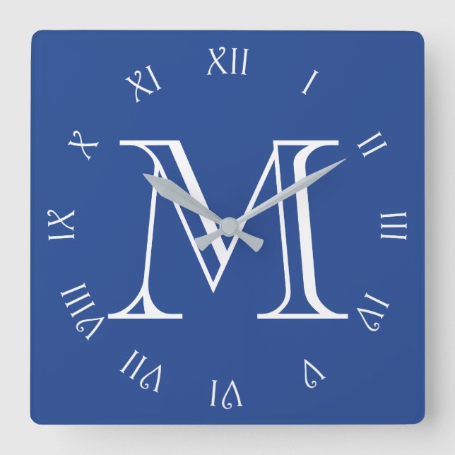Reloj Cuadrado Monograma Guión Blanco Números romanos en el wccn  (Anverso)