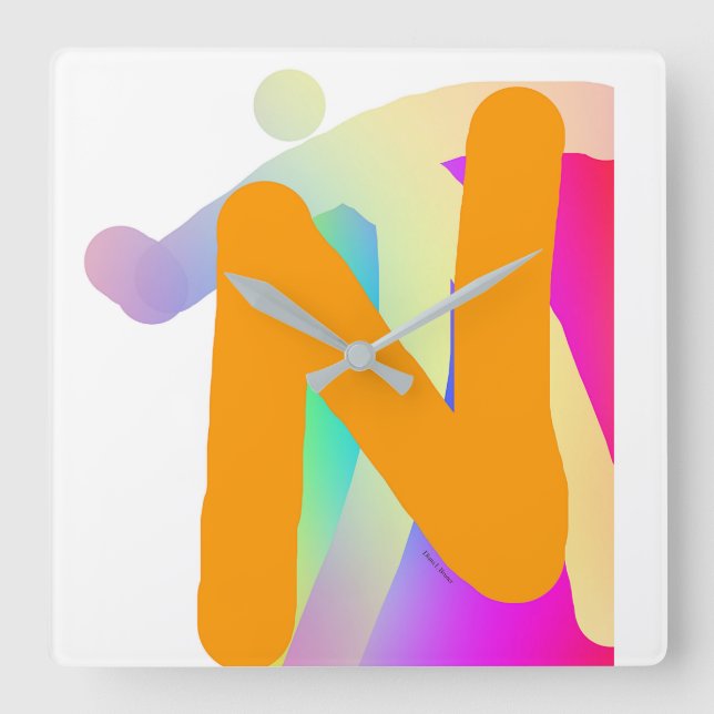 RELOJ CUADRADO MONOGRAMA INICIAL DE FREEHAND N (Anverso)