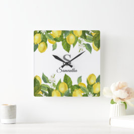 Reloj Cuadrado Monograma moderno de cítricos limón
