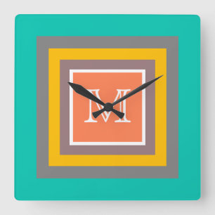 Reloj Cuadrado Monograma moderno de colores estilizados