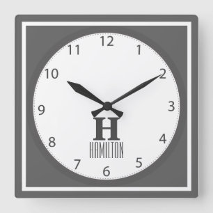 Reloj Cuadrado Monograma moderno gris