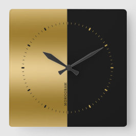 Reloj Cuadrado Monograma negro y dorado de pantalla dividida
