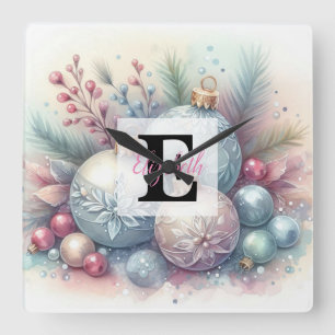 Reloj Cuadrado Monograma nombre Ornamentos de árbol de Navidad ac