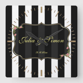 Reloj Cuadrado Monograma Personalizado elegante de diseño dorado