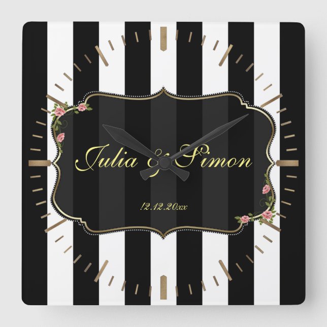 Reloj Cuadrado Monograma Personalizado elegante de diseño dorado  (Anverso)