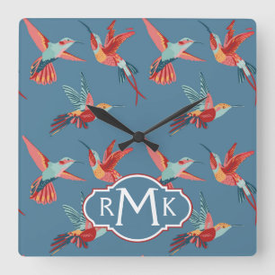 Reloj Cuadrado Monograma retro del modelo el del colibrí