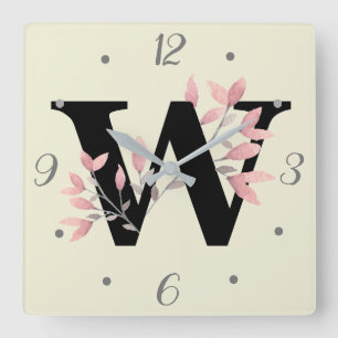 Reloj Cuadrado Monograma W con Ramilletes Florales Rosas