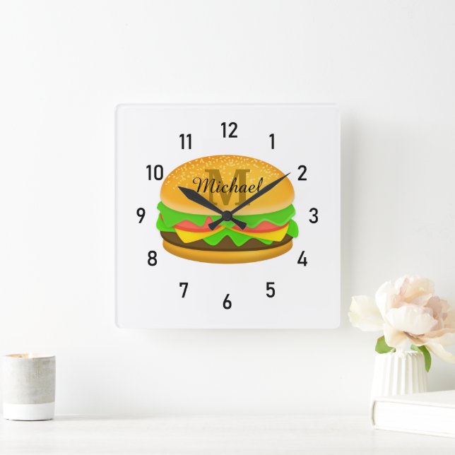 Reloj Cuadrado Monograma y números de Guay y deliciosa hamburgues (Hogar)