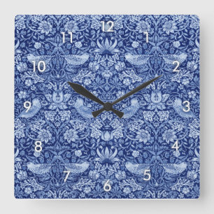 Reloj Cuadrado Monotona azul de fresa, William Morris