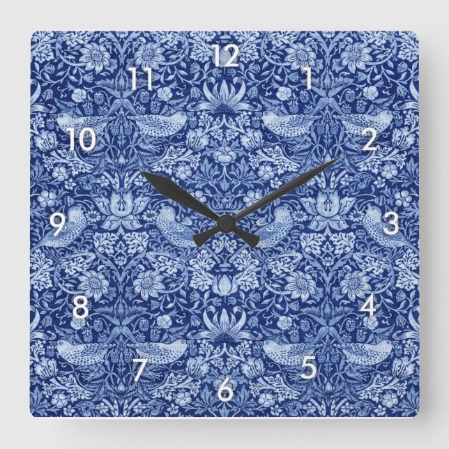 Reloj Cuadrado Monotona azul de fresa, William Morris (Anverso)