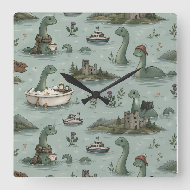 Reloj Cuadrado Monstruo del Lago Ness  (Anverso)
