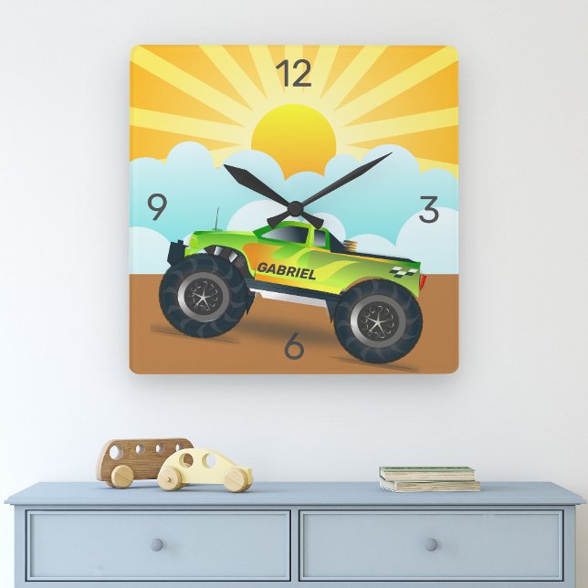 Reloj Cuadrado Monstruo Verde Camión Nombre Personalizado Niños S (Subido por el creador)