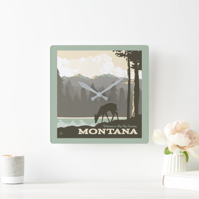 Reloj Cuadrado Montana | Bienvenidos a Big Sky Country (Hogar)