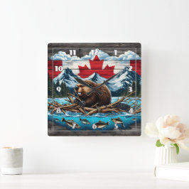 Reloj Cuadrado Montaña de nieve, castor, orgullo canadiense