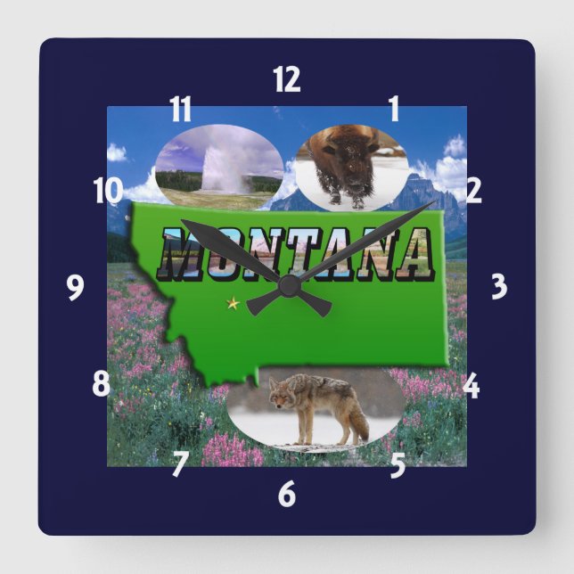 Reloj Cuadrado Montana Map, Picture Text and Sites Clock (Anverso)