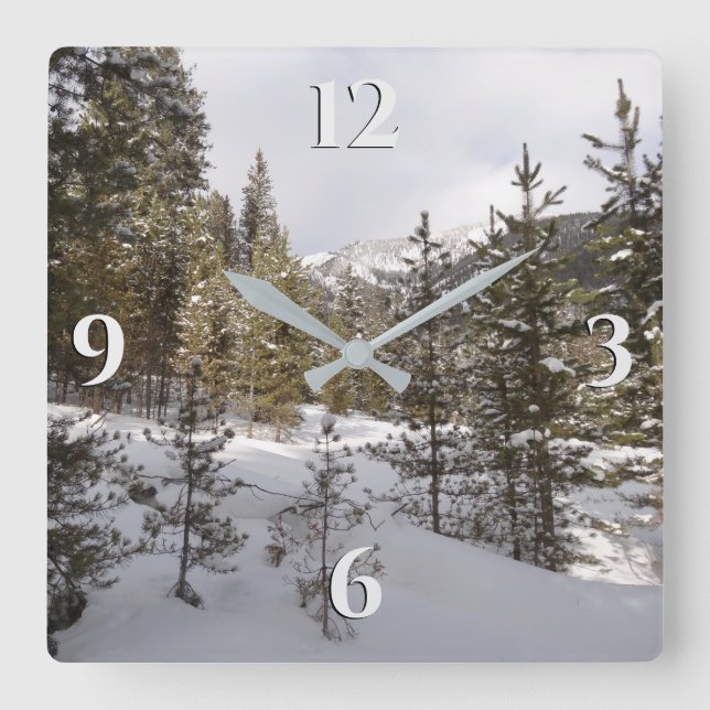 Reloj Cuadrado Montaña nevada de invierno en Montana (Anverso)